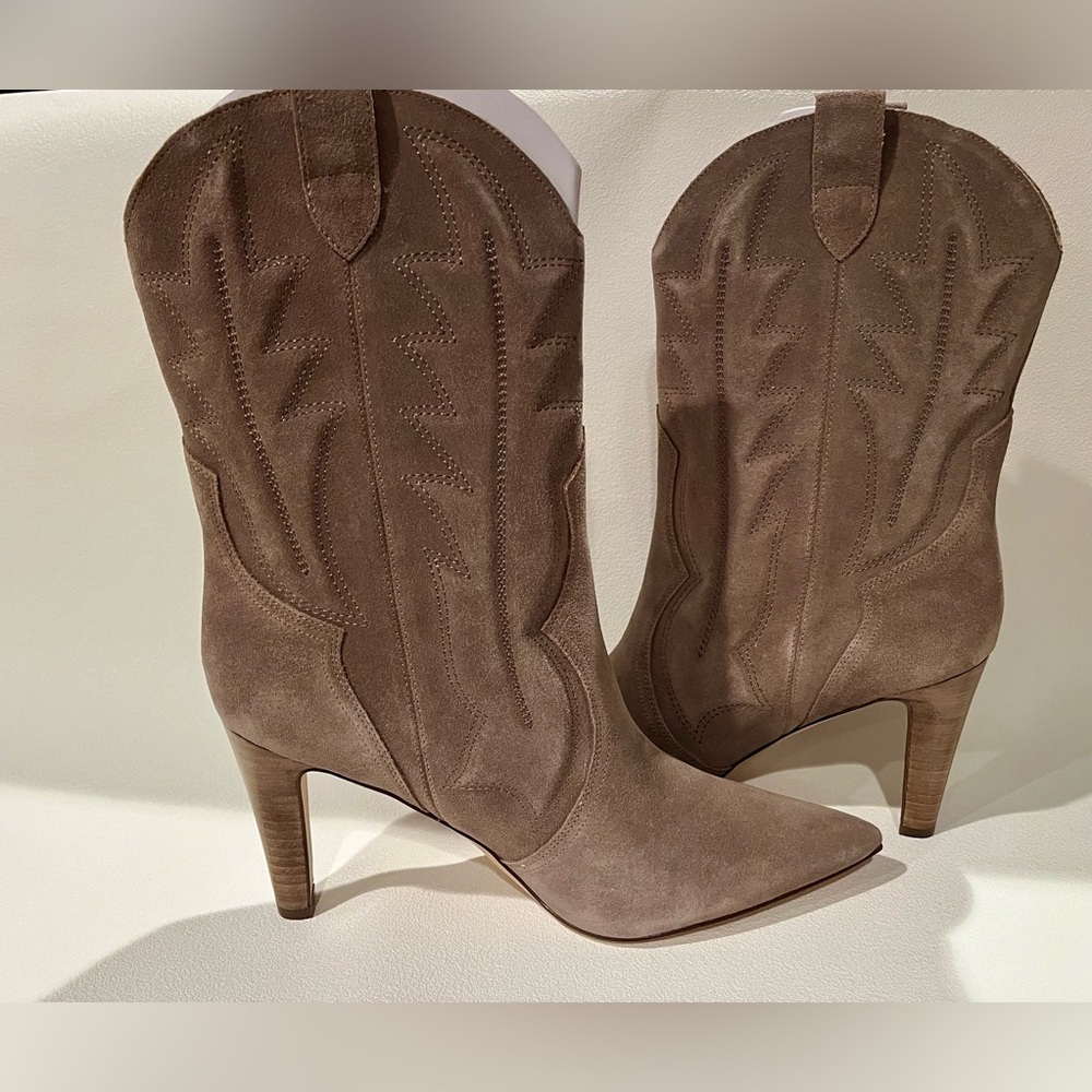 NIB Nine West Alama Tan Suede Western Cowboy Boots Pointed Toe Heeled Size 11 - Picture 4 of 5
